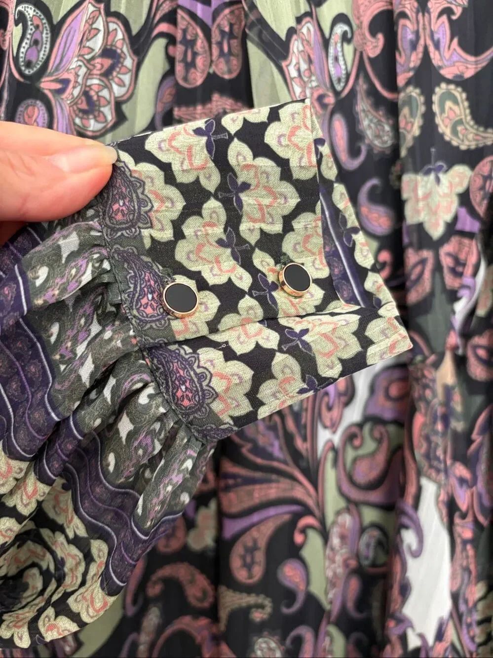 Elie Tahari The Raquel Tie-Neck Paisley-Print Midi Dress Green Multi Size 6 - Picture 7 of 12